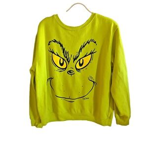 The Grinch Dr Suess Adult Sz XL Grinch Face Pullover Sweater Christmas Bright